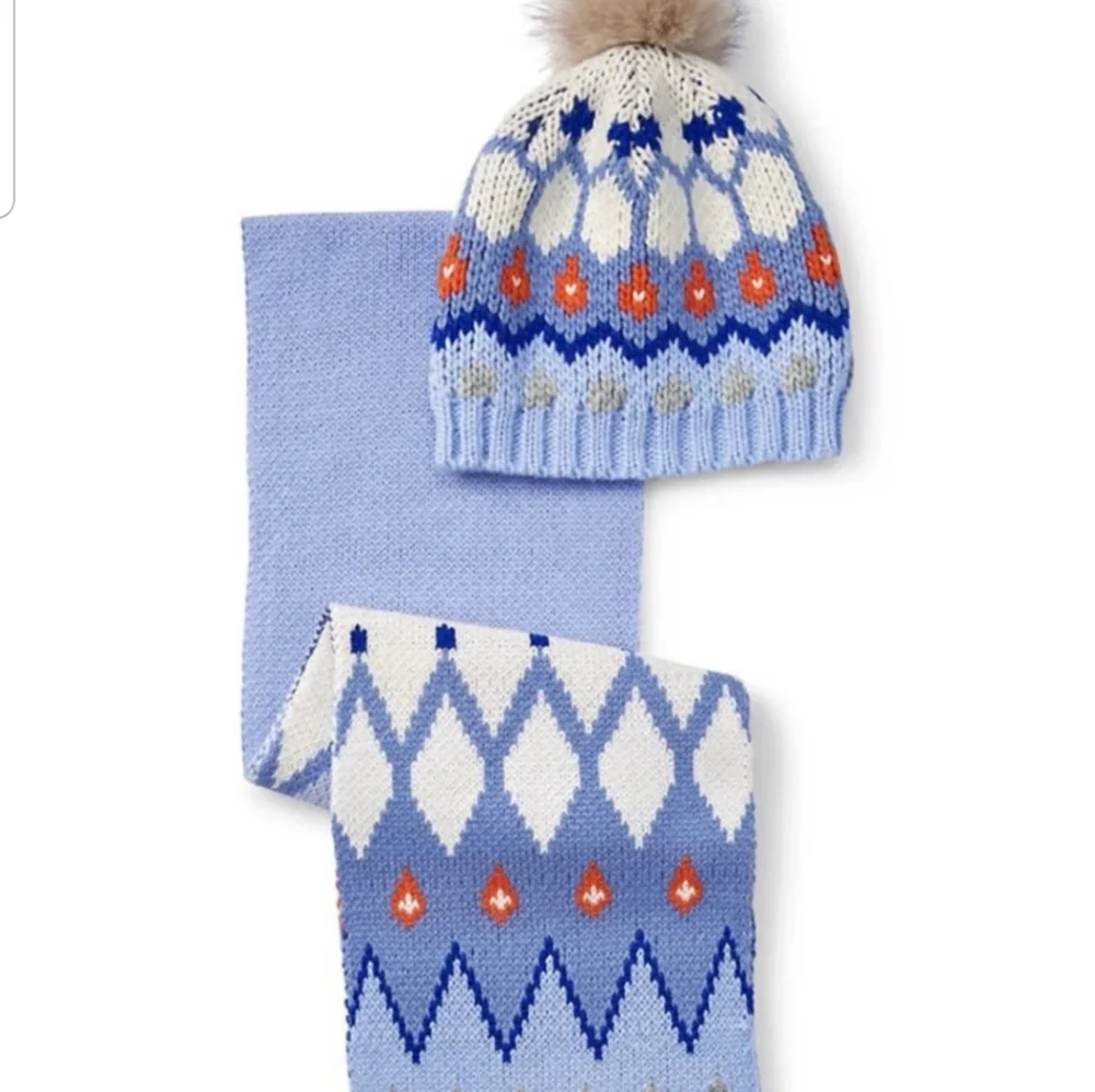Lands' End Kids Fair Isle Cute Scarf and Hat Set NWT